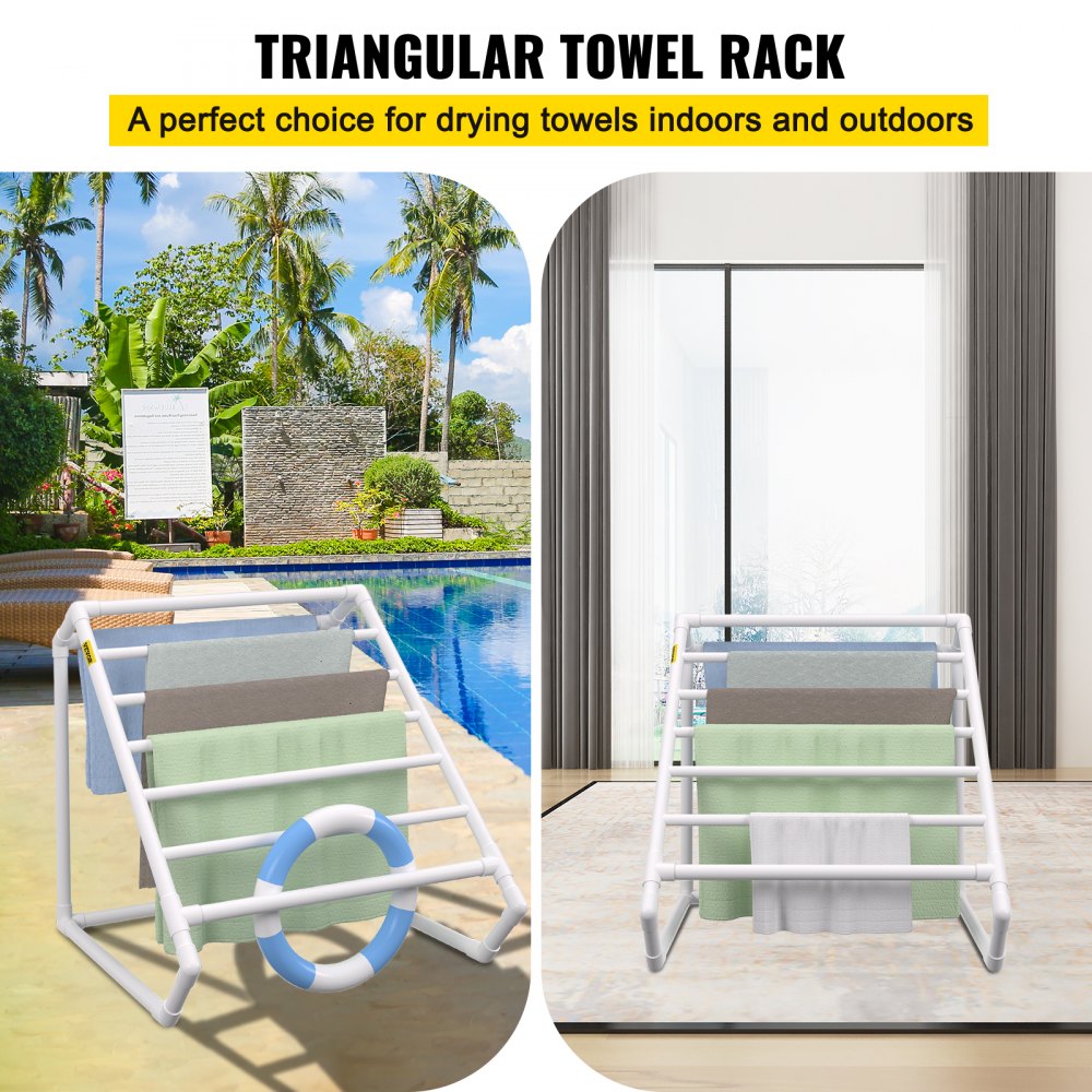 VEVOR Pool Towel Rack, 8 Bar, White, Freestanding Outdoor PVC ...