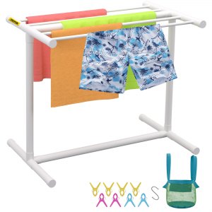 VEVOR Pool Towel Rack, 5 Bar, White, Freestanding Outdoor PVC T-Shape ...