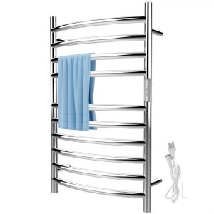 VEVOR Heated Towel Rack, 10 Bars Curved Design, Mirror Polished Stainless  Steel Electric Towel Warmer with Built-in Timer, Wall-Mounted for Bathroom,  Plug-in/Hardwired, UL Certificated, Silver