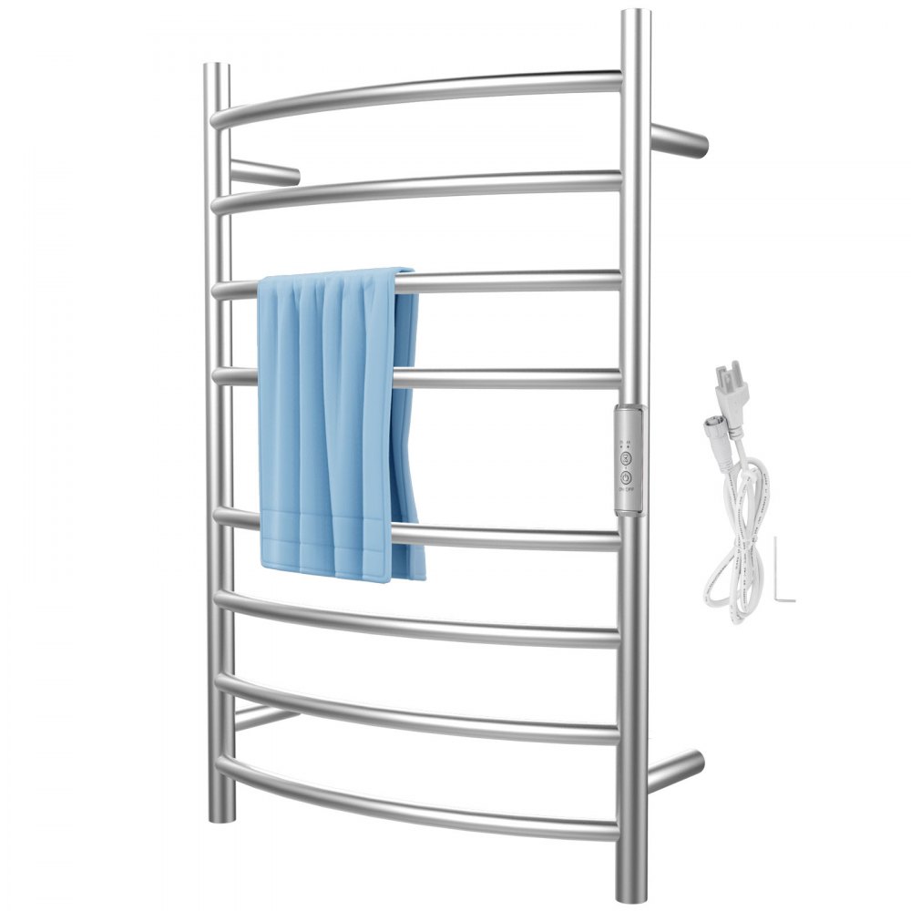 VEVOR Heated Towel Rack, 8 Bars Curved Design, Polishing Brushed ...