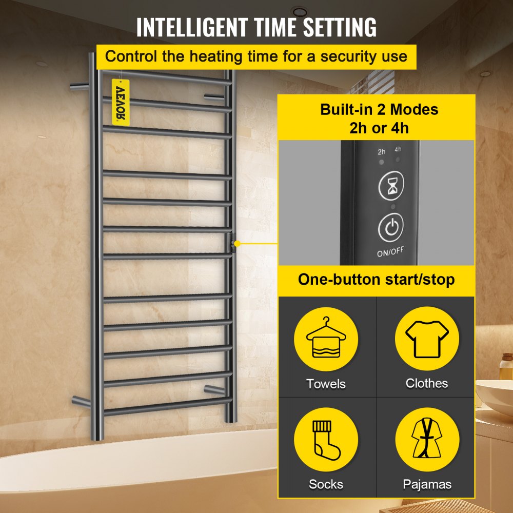 VEVOR Heated Towel Rack, 12Bar Towel Warmer Rack, Wall Mounted Electric Towel Warmer, Electric
