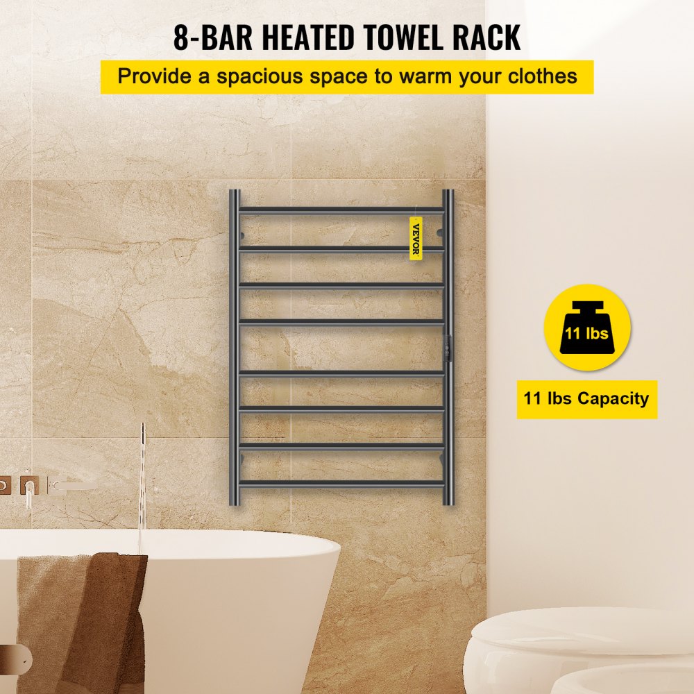 Towel Wame Ack With 24h Time, Matte Black Heated Towel