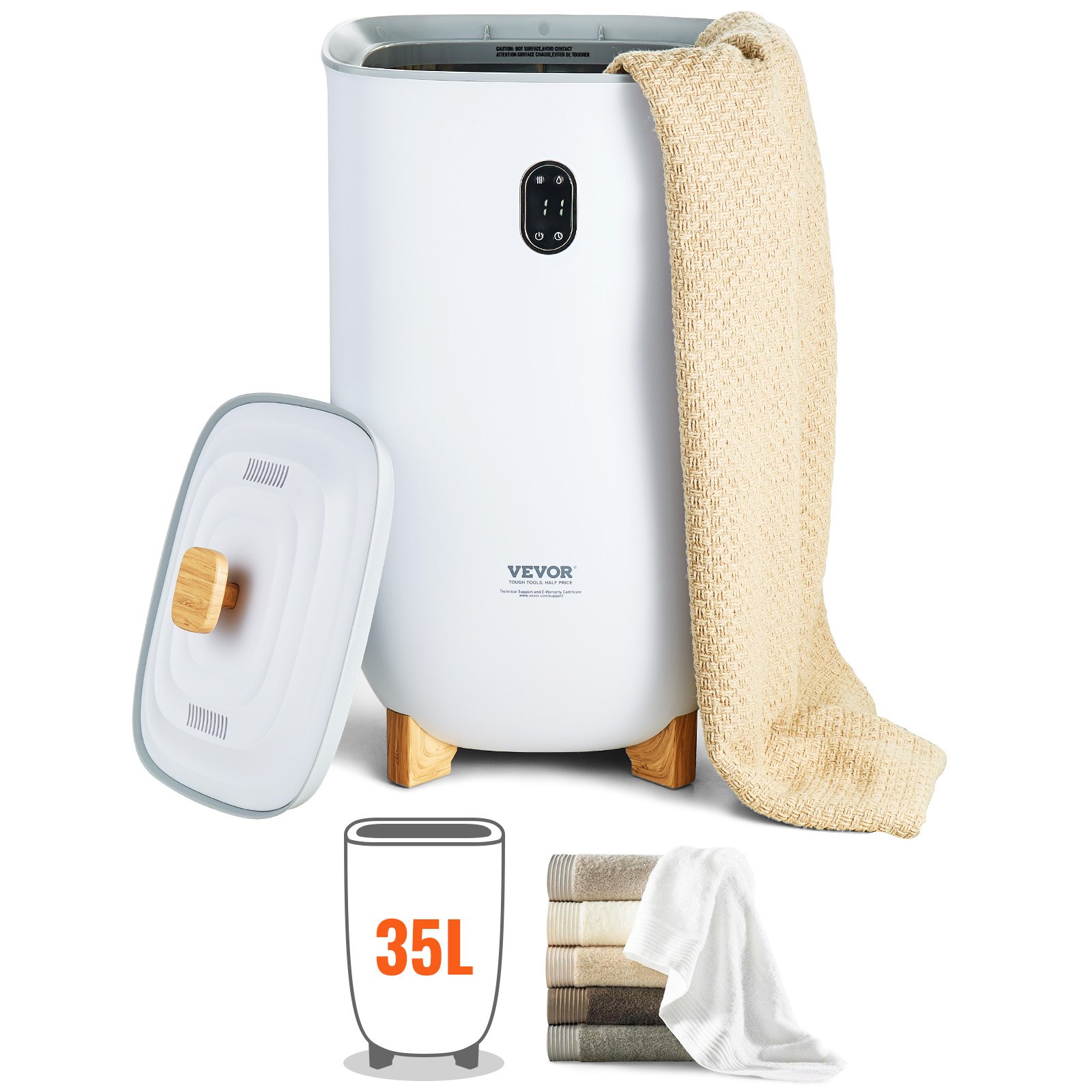 thumbnail image 2 of 25/20/35L Towel Warmer Bucket With LED Screen – Bottom Heating Columns – Digital Timer, Child Lock, 24h Reservation – White 2 of 4