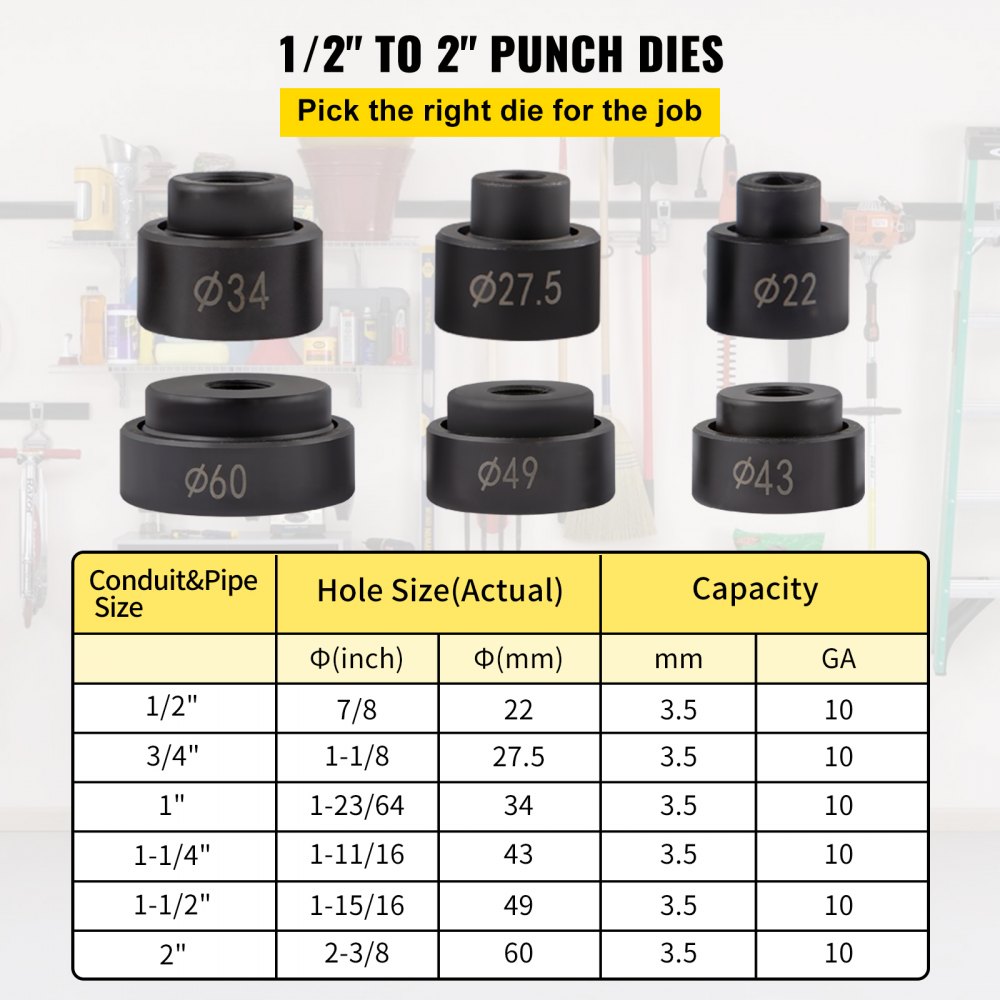VEVOR VEVOR Hydraulic Hole Punch Knockout Set Knockout Kit 6 Dies 1/2 ...
