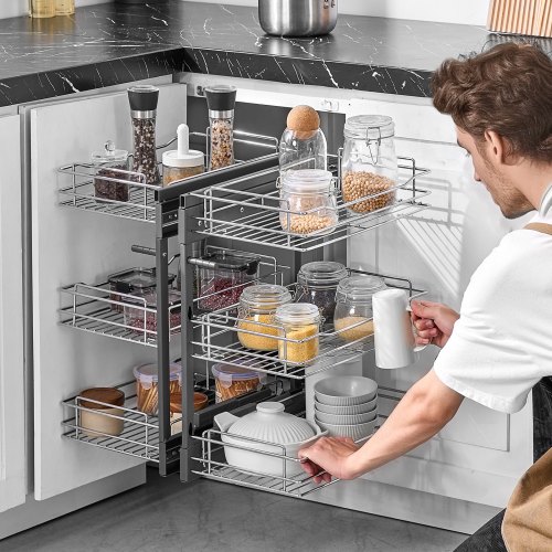 VEVOR 3 Tier Blind Corner Pull Out Organizer Chrome Kitchen Cabinet ...