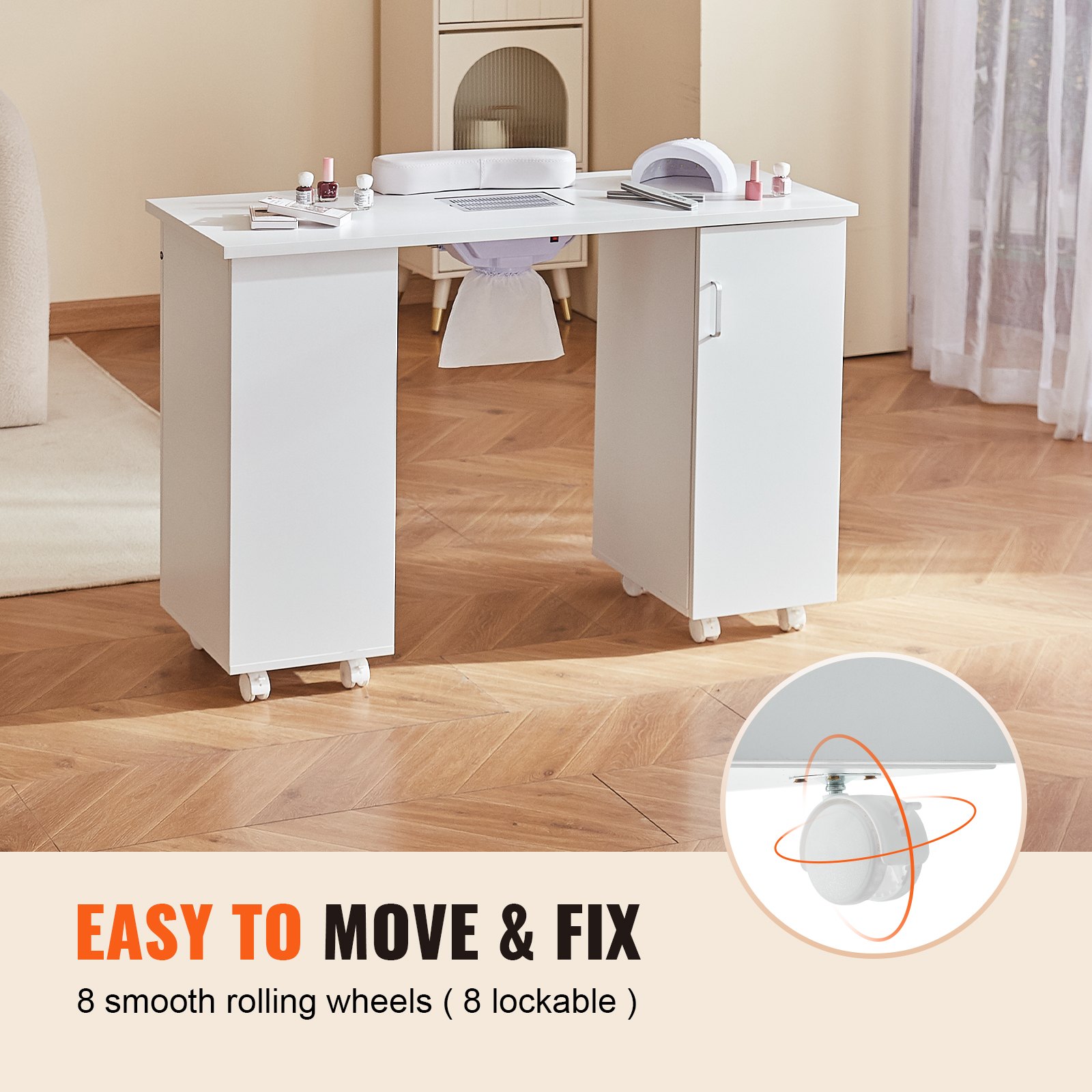 COSTWAY Manicure Table, Mobile Professional Nail Station Beauty Technician Desk With Electric