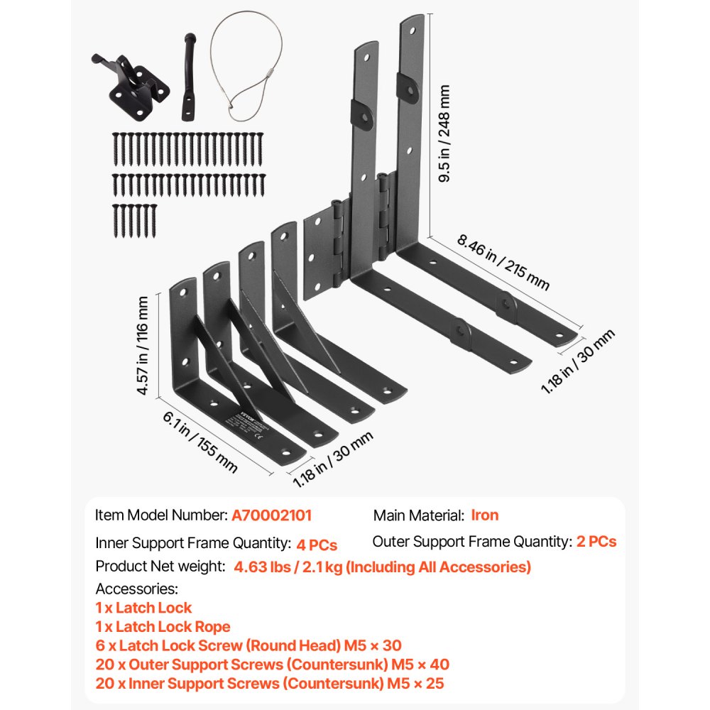 VEVOR Gate Corner Brackets - Anti Sag Iron Frame Kit, Black