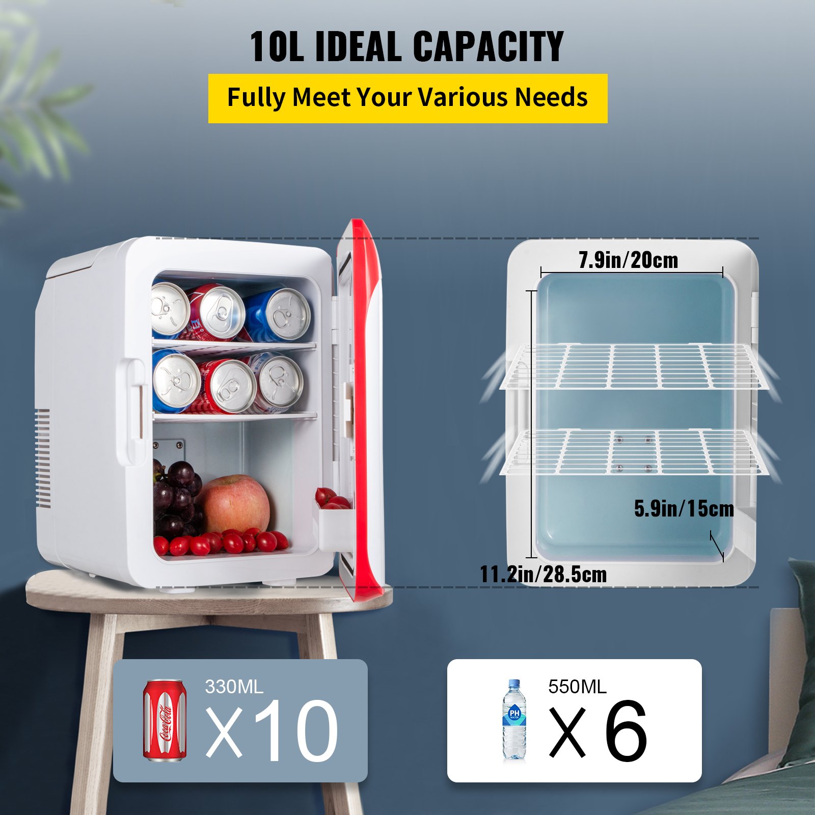 VEVOR Mini Fridge, 10 Liter Portable Cooler Warmer, AC/DC Skincare