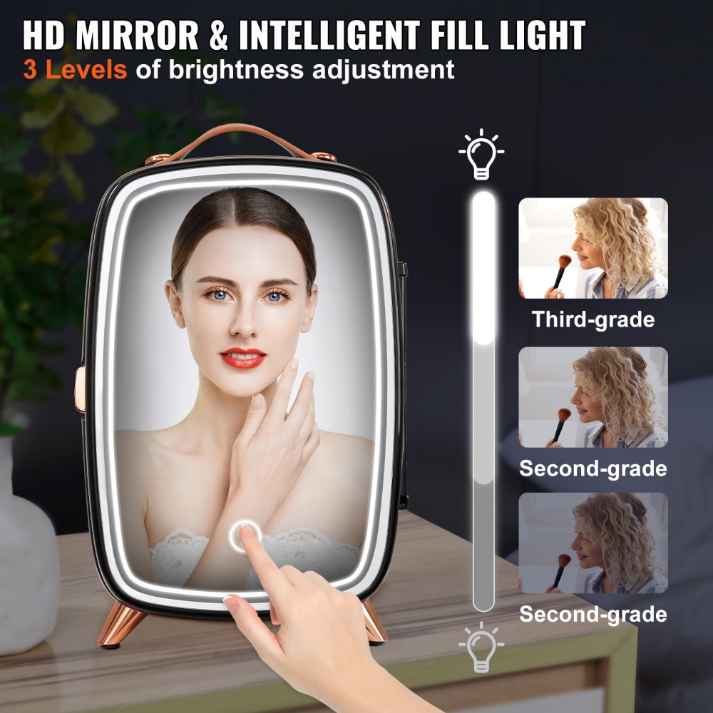 Vevor Mini Fridge, 6L Skincare Fridge with LED light and HD Mirror, AC ...
