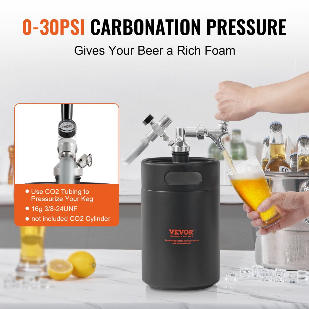 VEVOR Beer Growler Tap System, 170Oz 5L Mini Keg, 304 Stainless Steel Pressurized Beer Growler