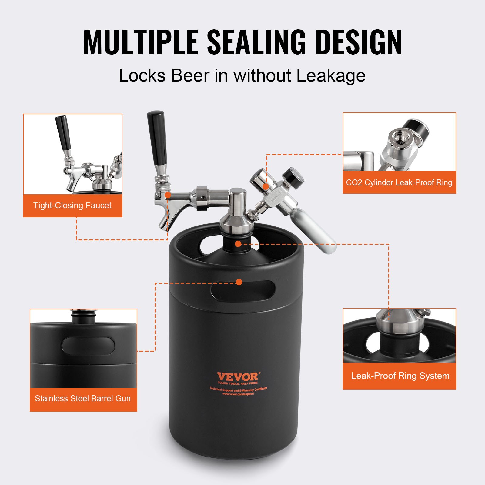 Vevor Beer Growler Tap System 5l Mini Keg 304 Stainless Steel Pressurized Beer Growler Keg