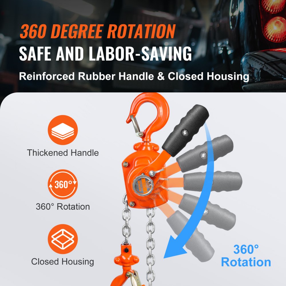 VEVOR Manual Lever Chain Hoist, 1/2 Ton 1100 lbs Capacity 5 FT Come Along, G80 Galvanized Carbon Steel with Weston Double-Pawl Brake, Auto Chain Leading & 360° Rotation Hook, for Garage Factory Dock main image 1