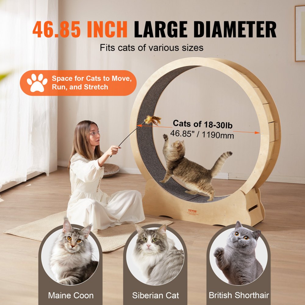 VEVOR Cat Exercise Wheel, Large Cat Treadmill Wheel for Indoor Cats, 52 ...
