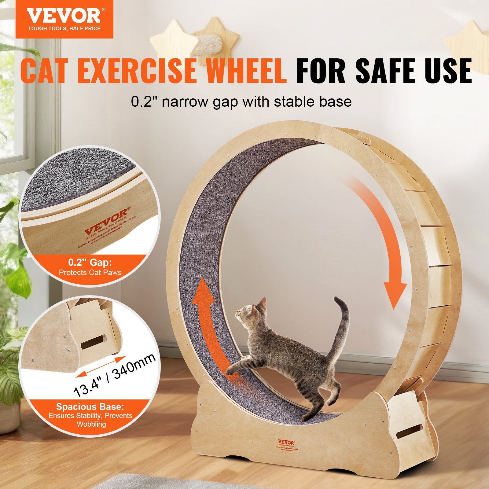 VEVOR Cat Exercise Wheel, Large Cat Treadmill Wheel for Indoor Cats, 52 ...