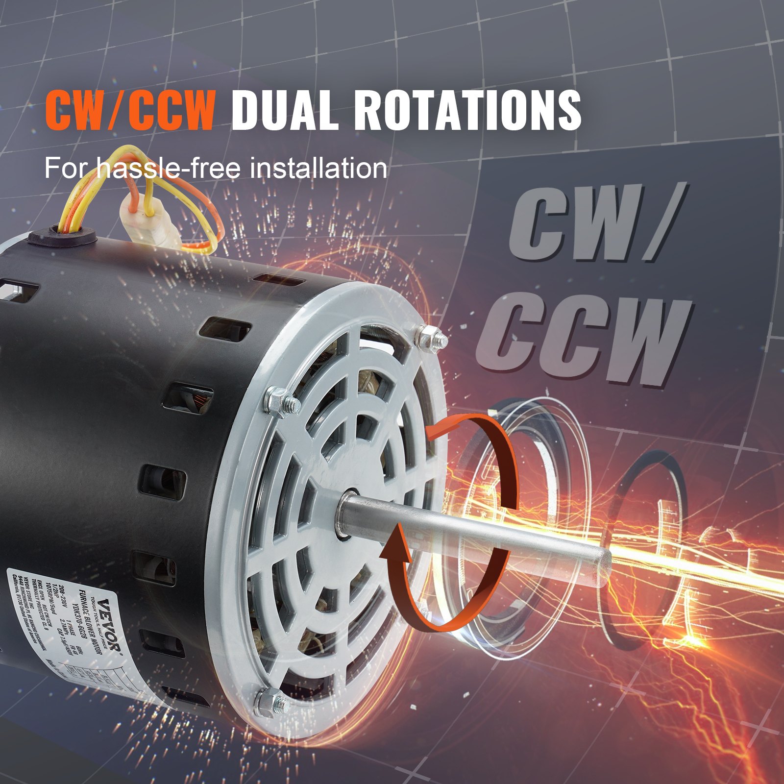 VEVOR 1/2HP Furnace Blower Motor, 208/230V 2.7Amps, 1075RPM 5 Speeds ...