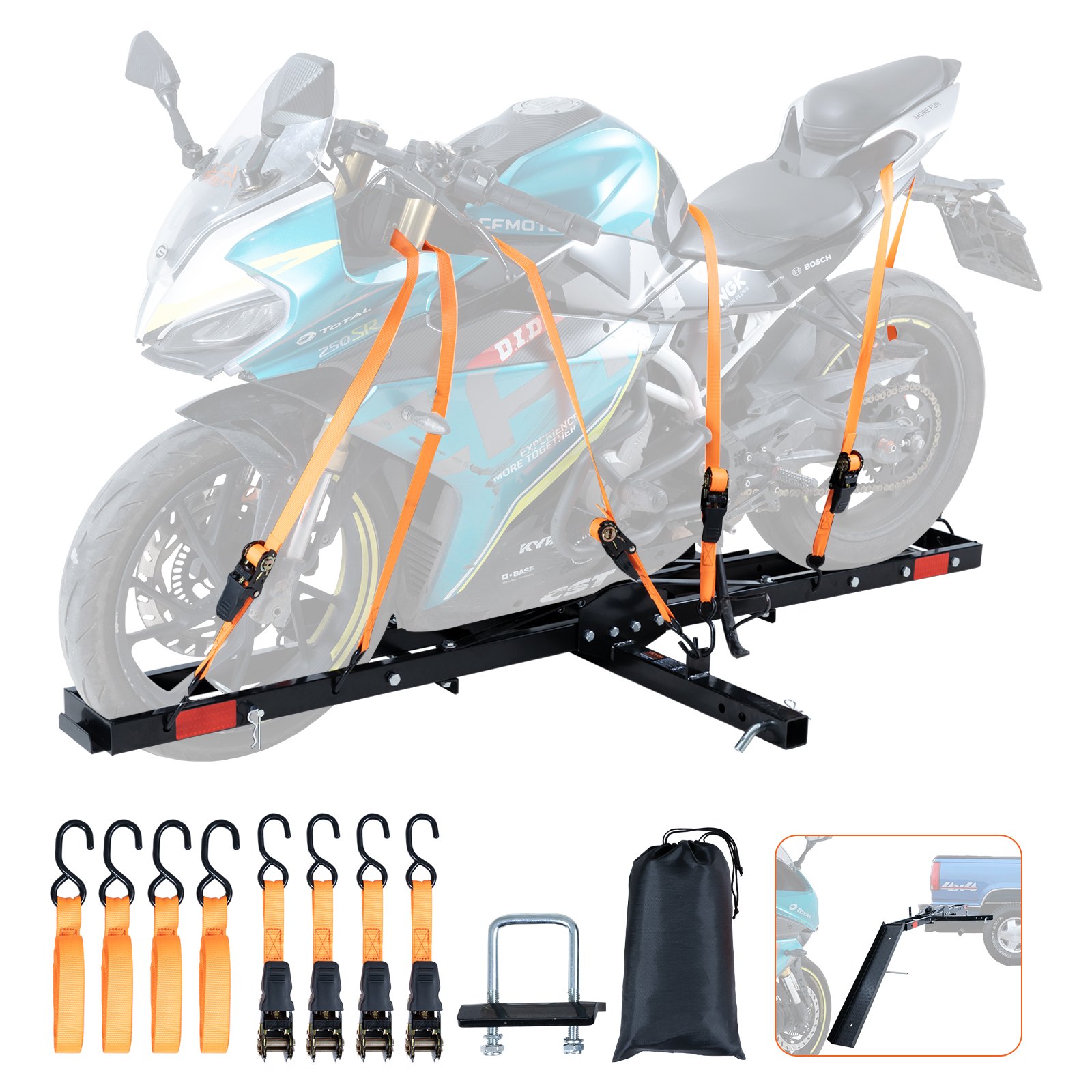 VEVOR Motorcycle Carrier, 600 LBS Steel Motorcycle Carrier Hitch Mount with Loading Ramp