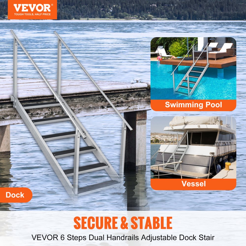 VEVOR Dock Ladder, 43''-51'' Adjustable Height, 500 lbs Load Capacity ...