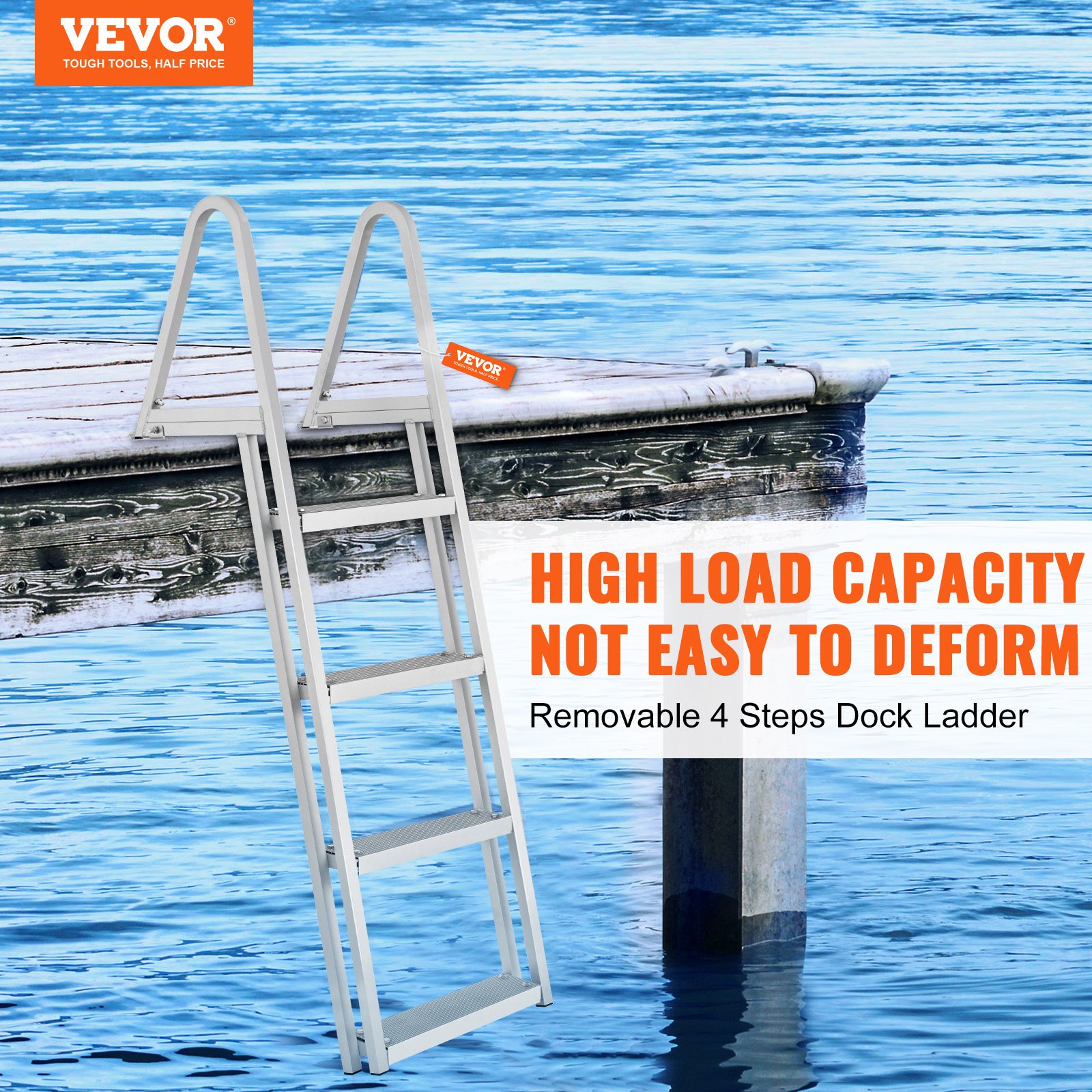 VEVOR 3-Step Dock Ladder 500lbs Capacity - Aluminum Alloy Removable Boat Ladder With Non-Slip Steps