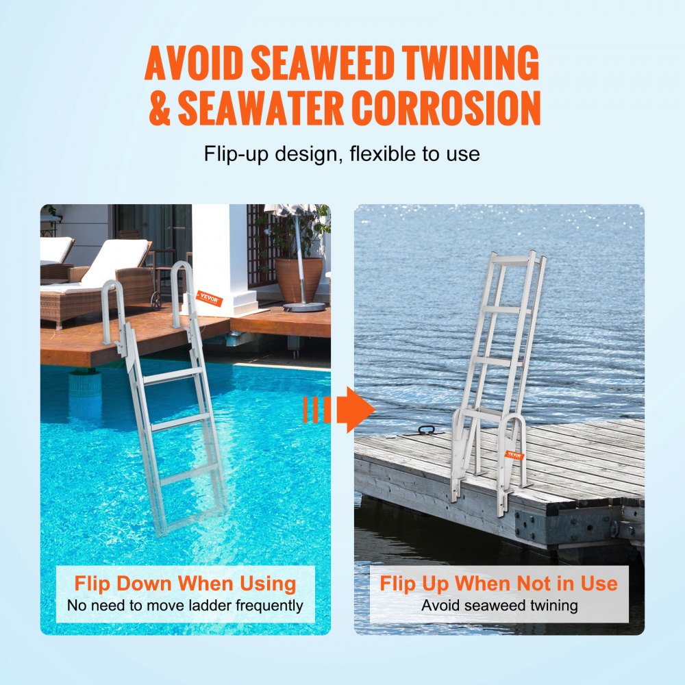 Flip Lodder VEVOR Dock Ladder Flip Up 4 Steps, 350lbs Load Capacity, Aluminum ...
