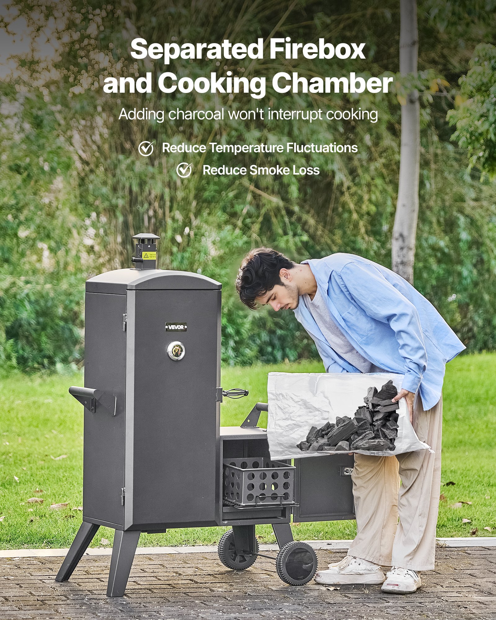 VEVOR Charcoal Barbecue Smoker Grill with Offset Firebox