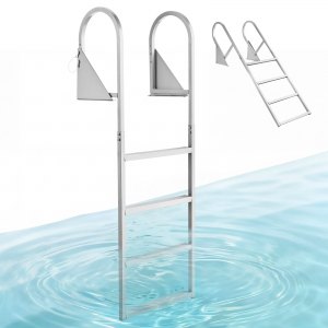 VEVOR Flip-Up Dock Ladder, 4-Step, Heavy-Duty Aluminum Alloy Pontoon ...