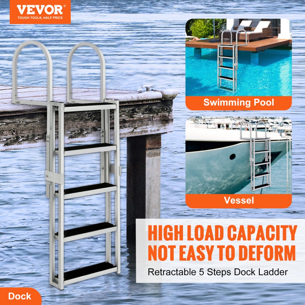 VEVOR Dock Ladder, Retractable 5 Steps, 350 lbs Load Capacity, Aluminum ...
