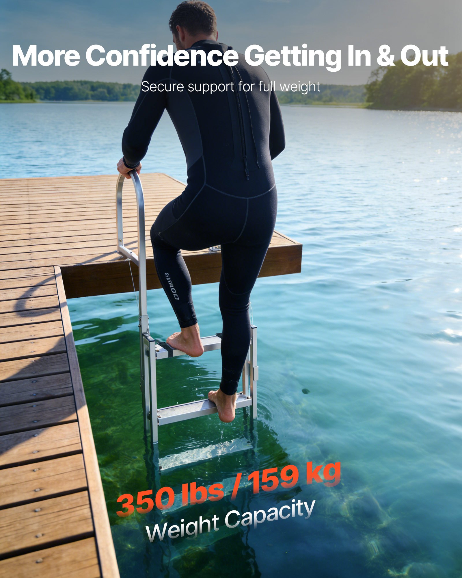 VEVOR Retractable Dock Ladder, 5 Steps, Aluminum Alloy Pontoon Boat ...