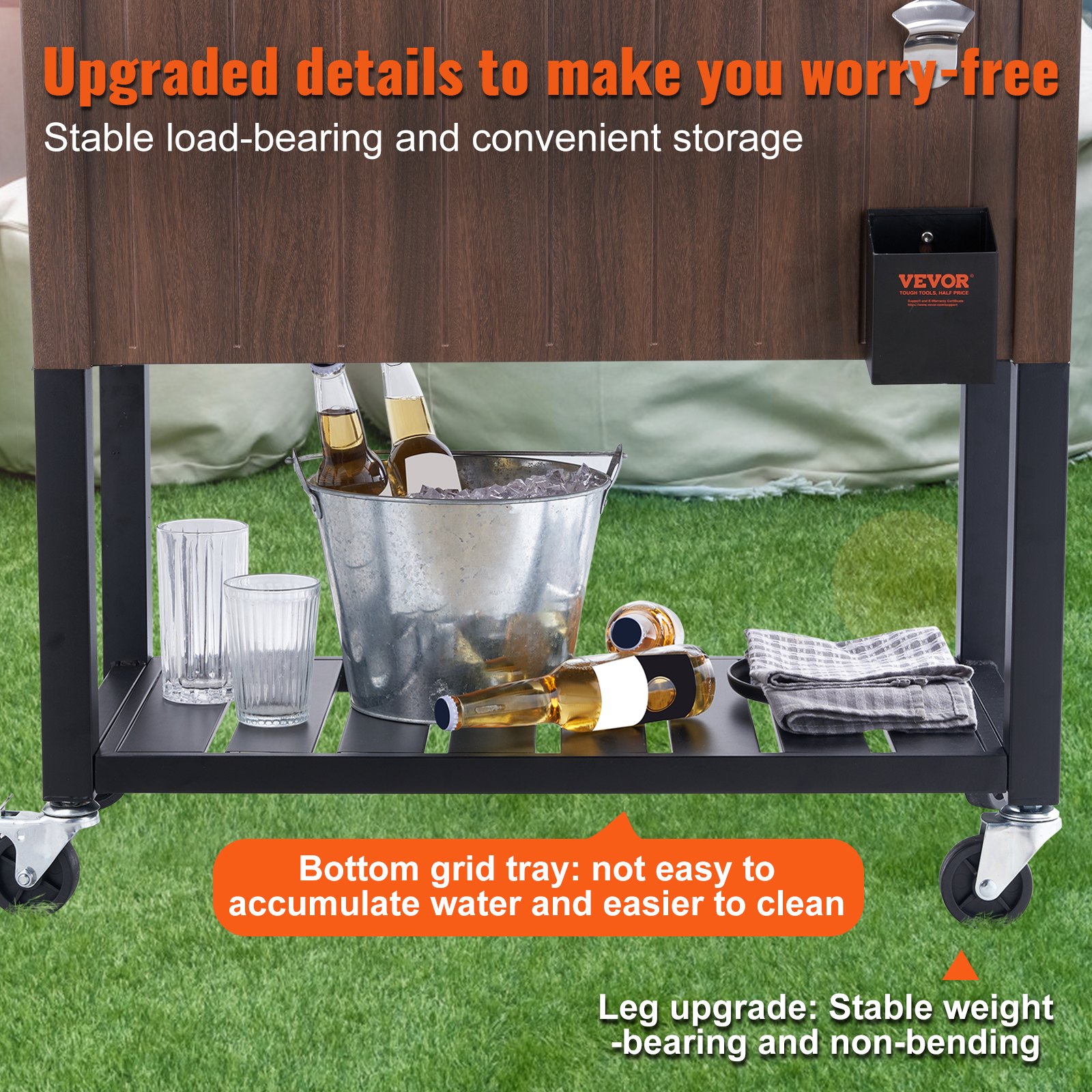 VEVOR Rolling Ice Chest Cooler Cart 80 Quart, Portable Bar Drink Cooler