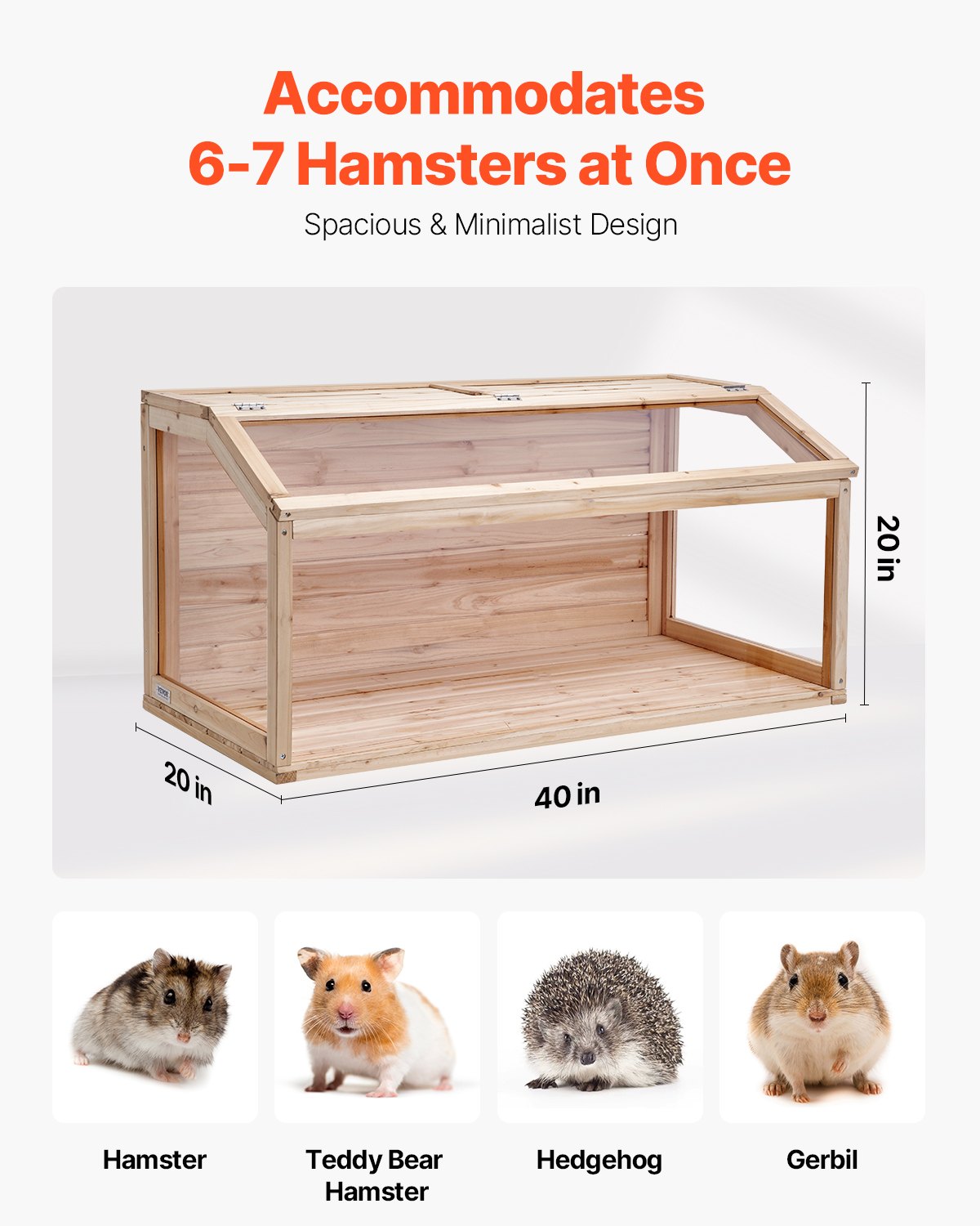 Picture of VEVOR Wooden Hamster Cage, 270° Viewing Hamster Habitat, 40 x 20 x 20in ...