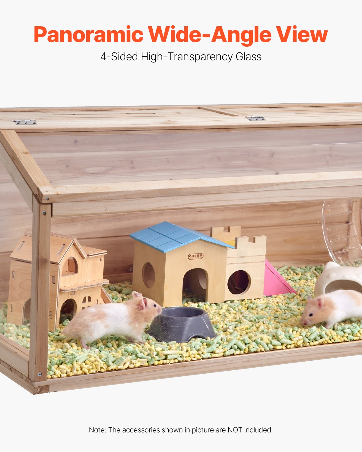 VEVOR Wooden Hamster Cage - 48x20x20in, 270° Acrylic View