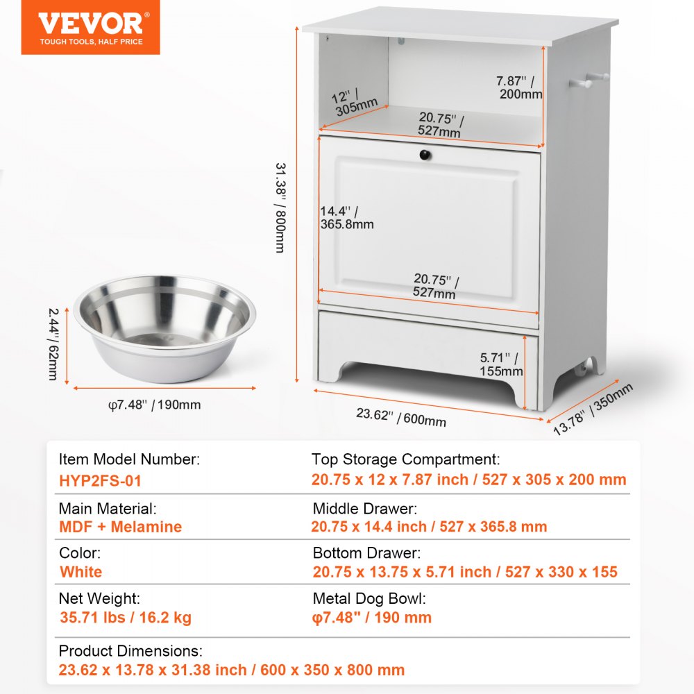 VEVOR Pet Feeding Station w/ 2 Elevated Dog Bowls Dog Food & Toy Storage Cabinet - Multicolor main image 0