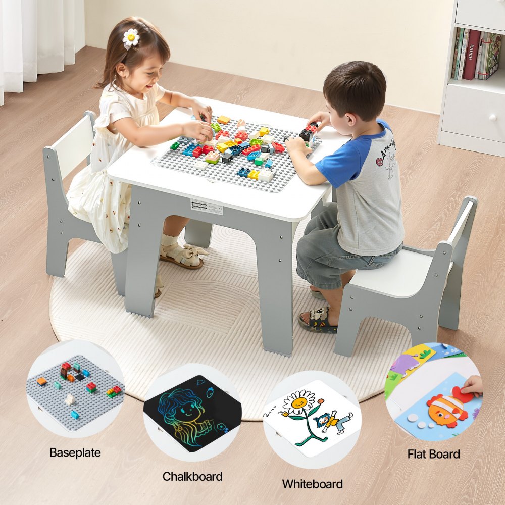 VEVOR 4 in 1 Kid Activity Table and 2 Chairs Set, Graffiti & Building ...