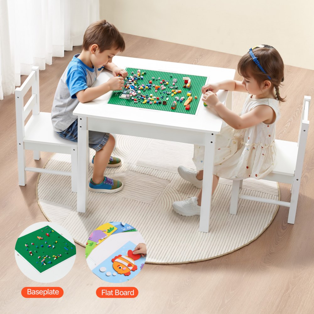 VEVOR Kids Activity Table and 2 Chairs Set, Building Blocks Double ...