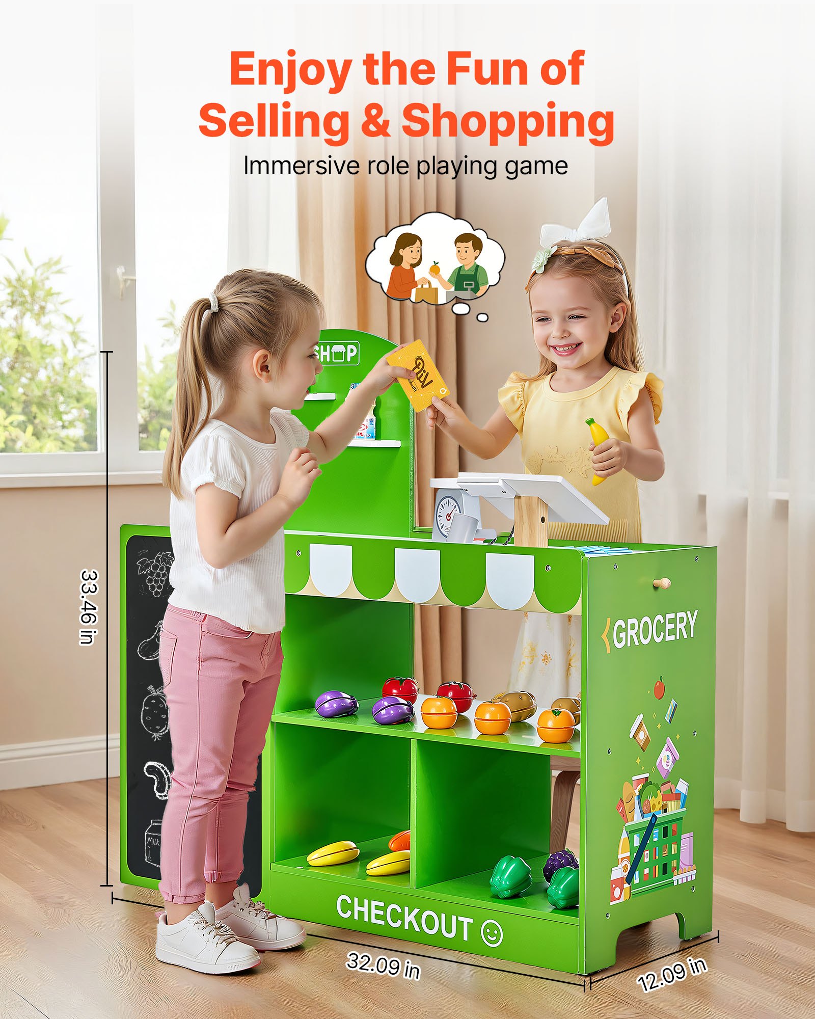 VEVOR Kids Grocery Store Playset, Wooden Play Market Stand with ...