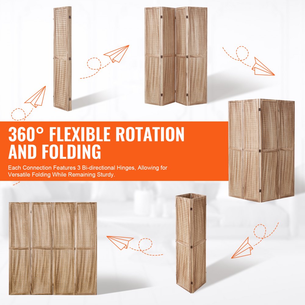 VEVOR 8-Panel Wood Room Divider - Wooden Screen For Room Separation In Home Or Office Foldable Privacy Partition