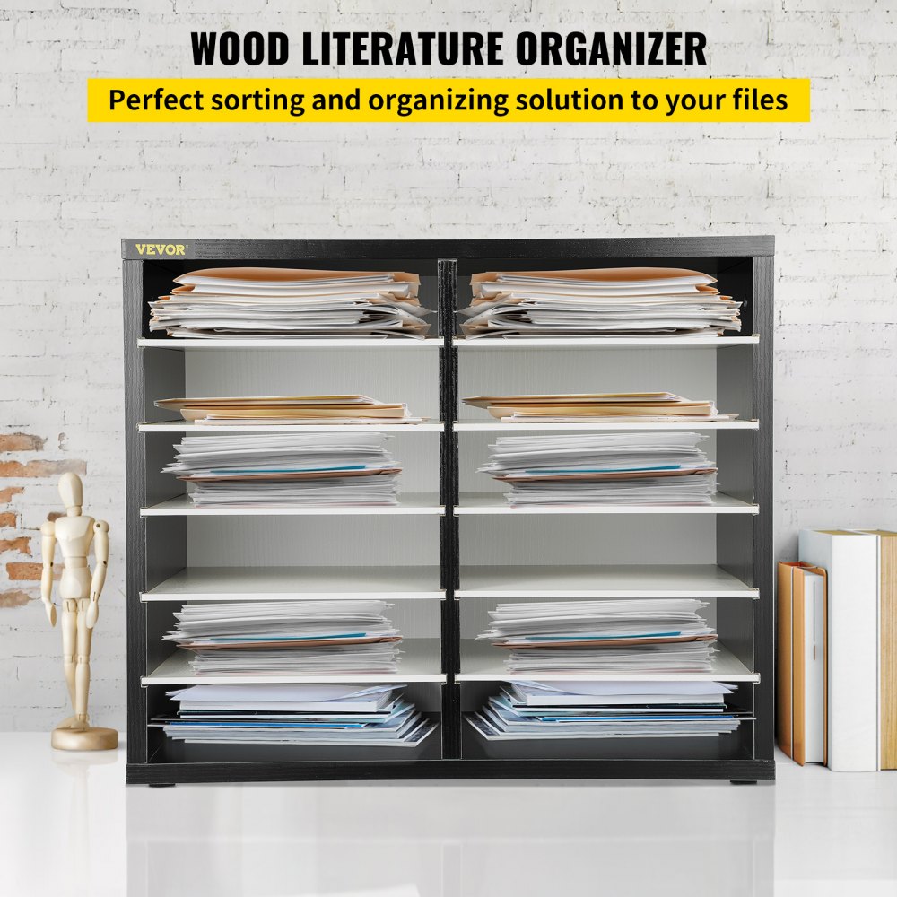 VEVOR 12 Compartments Wood Literature Organizer, Adjustable Shelves ...