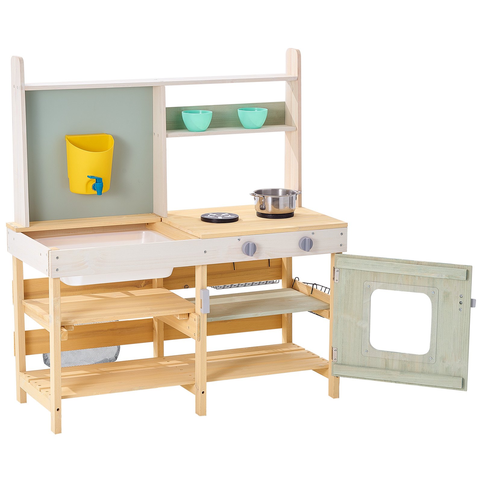 VEVOR Mud Kitchen for Kids, Wooden Toy Play Kitchen Set, Outdoor ...