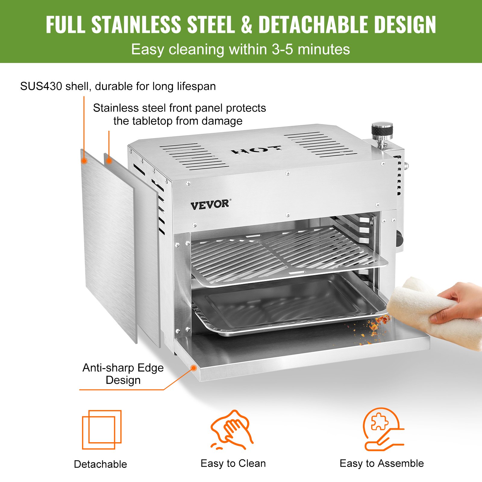 Adjustable Rack For Broiler VEVOR 1500 Degree Steak Grill - 12000 BTU, 5.5