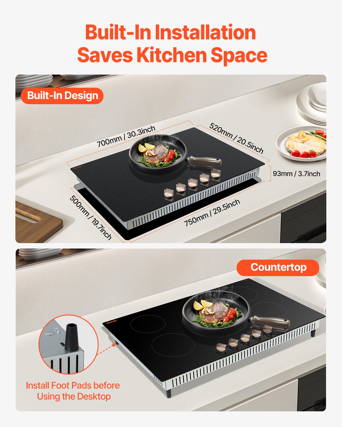 VEVOR 30 Inch 5 Burner Induction Cooktop – 9200W, 5 Zones