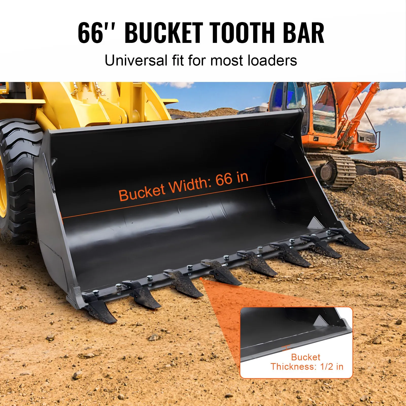 VEVOR Bucket Tooth Bar, 66'', Heavy Duty Tractor Bucket 8 Teeth Bar for ...