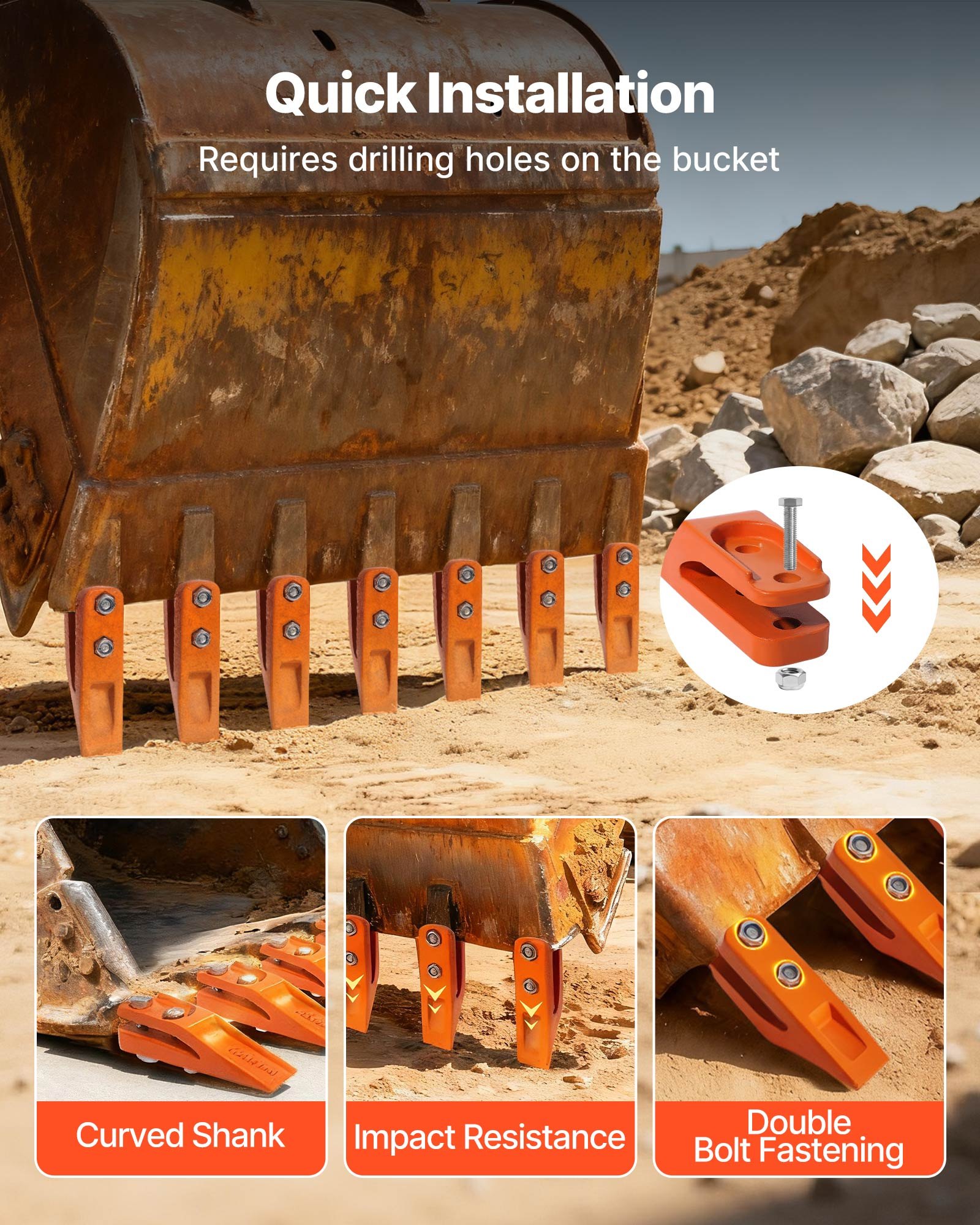 VEVOR Excavator Bucket Teeth with Pins, 7 Pack 684447 Bucket Tooth Set ...