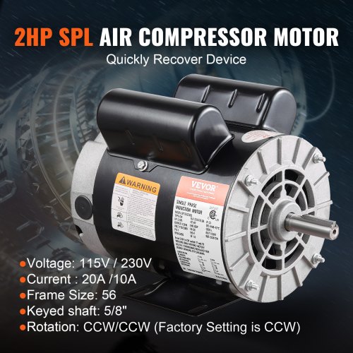 VEVOR 2 HP Air Compressor Motor – 115/230V, 3450RPM