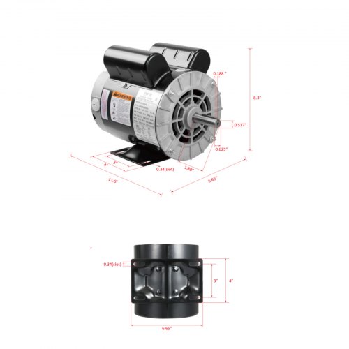 VEVOR 2 HP Air Compressor Motor – 115/230V, 3450RPM
