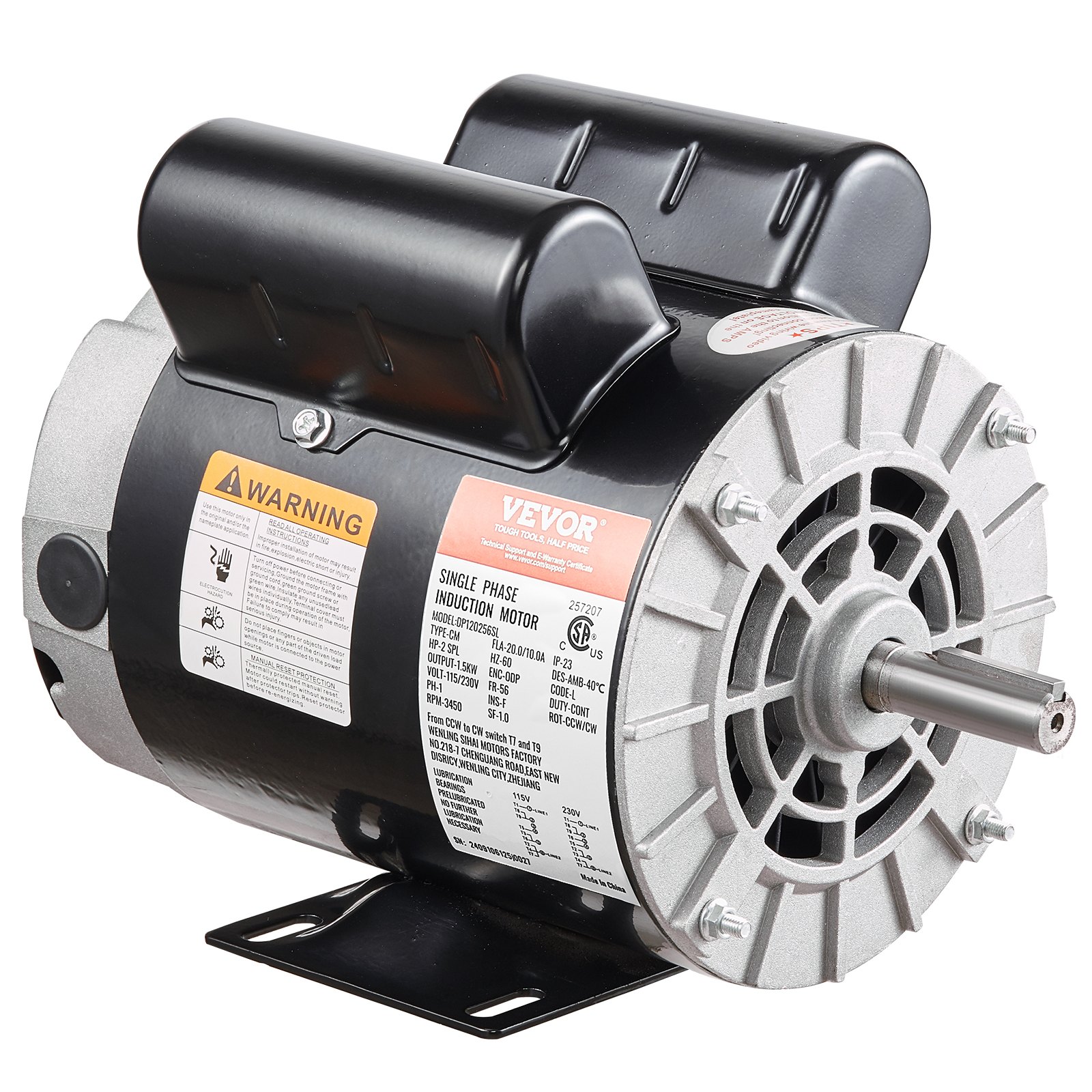2HP SPL Air Compressor Motor 115/230V 20/10A 3450RPM 56 Frame CW/CCW ...