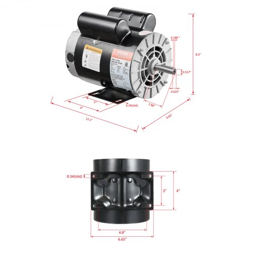 3HP Air Compressor Electric Motor 230V 15.5A 3450RPM 56 Frame CW/CCW ...