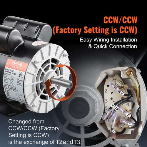 5HP SPL Air Compressor Motor 230V 17.6A 3450RPM 56 Frame CW/CCW ...