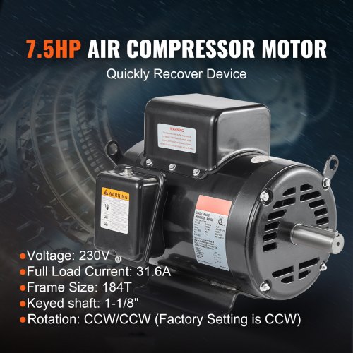 VEVOR 7.5HP Air Compressor Motor, 230V 31.6 Amps Electric