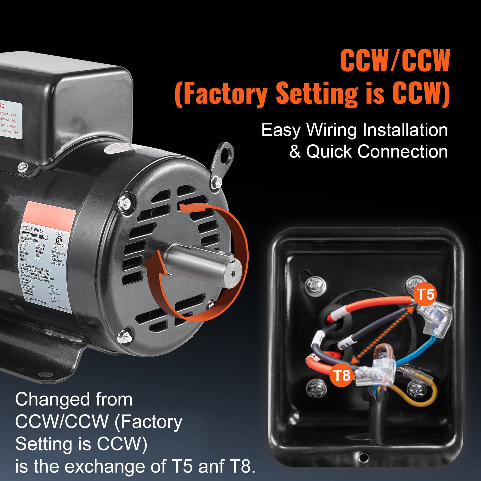 Compressor Single Phase Motor Control VEVOR 7.5HP Air Compressor Motor, 230V 31.6 Amps Electric Motor ...