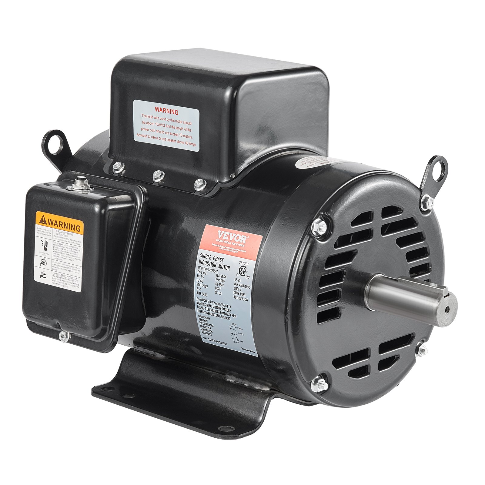 Compressor Single Phase Motor Control VEVOR 7.5HP Air Compressor Motor, 230V 31.6 Amps Electric Motor ...