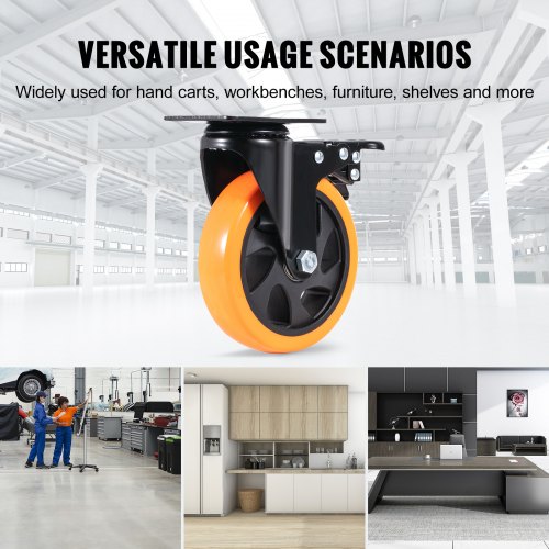 VEVOR Heavy Duty Swivel Plate Casters 4 Pack – 5 Inch With Locking Brake – 450 Lb Capacity Each